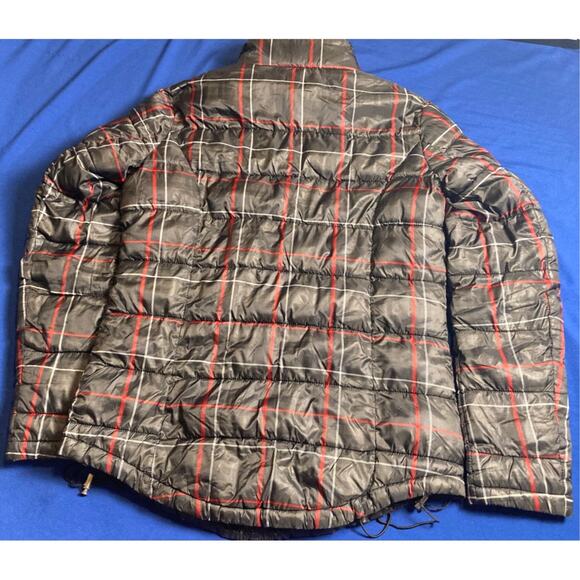 Ralph Lauren Puffer Jacket Coat Women's Extra Small- Black Red Stripe Plaid - Picture 2 of 11